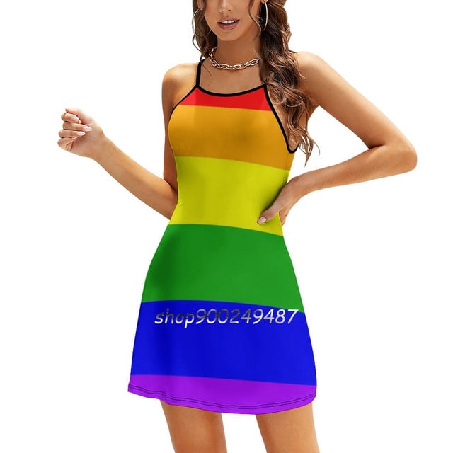 Robe Élégante Douce pour Femmes, Robe Coréenne Kawaii à Col Carré, Drapeau de Fierté, Drapeau de Fierté Simple