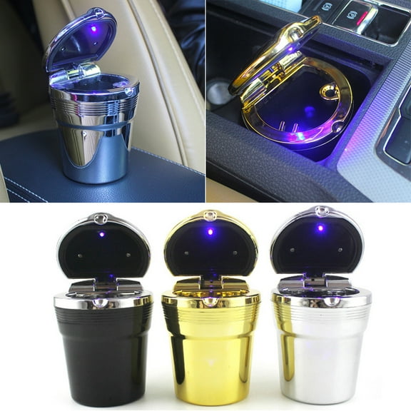Walbest Car LED Light Ashtray with Lid, Portable Auto Car Travel Cigarette Ashtray with LED Light, Ash Cup