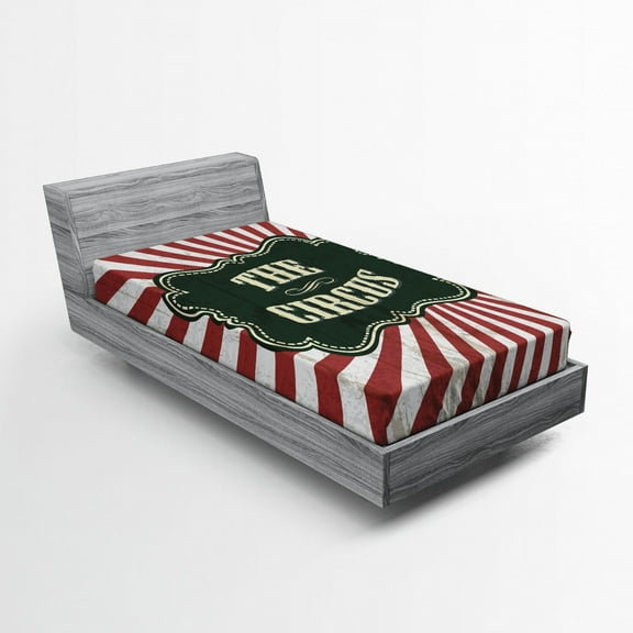 Ambesonne Antique Fitted Sheet, Advertisement Theme, Twin Size, Emerald Cream Ruby