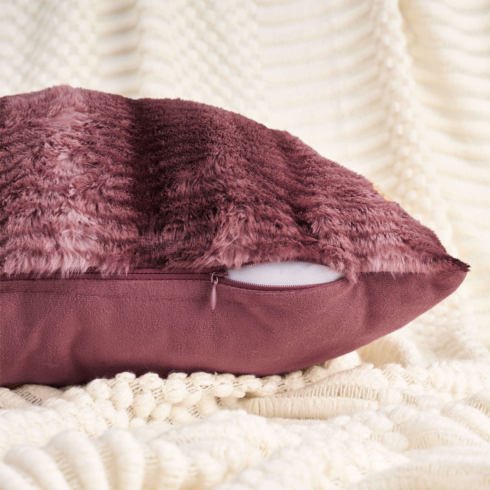 Unique Bargains Pack of 2 Plush Striped Pillow Covers 20" x 12" Claret