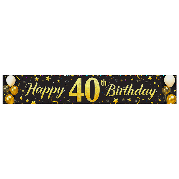 Black Background Happy 40th Birthday Banner with Golden Balloons Stars and Glitter Party Decors for Birthday Party Photography Props Backdrop Decorations Celebrations