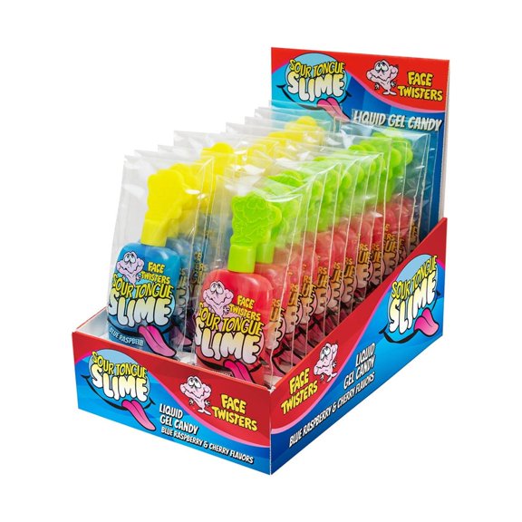 Face Twisters Sour Tongue Slime Blue Raspberry & Cherry 24 Count
