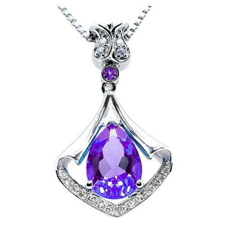 - 3.05 Carat TCW Pear Cut Gemstone Created Amethyst 925 Sterling Silver Necklace Pendant with free 18 Chain