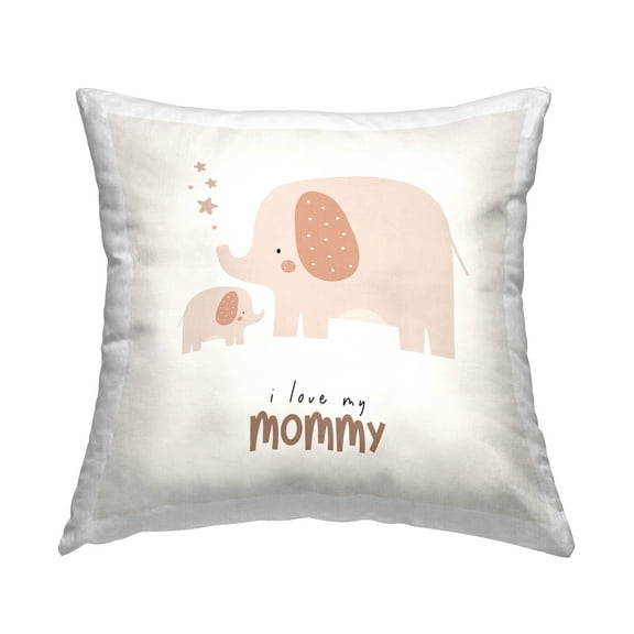 Stupell Industries Love My Mommy Elephants Square Decorative Printed Throw Pillow, 18 x 18