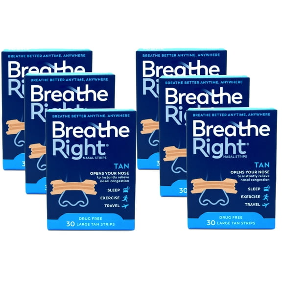 Breathe Right Nasal Strips, Large, Tan, 30 Ea, 6 Pack