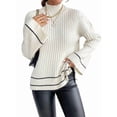 thumbnail image 2 of Women'S Long Sleeve High Neck Sweater Casual Loose Sweater Split Ribbed Knit Pullover Tops White S, 2 of 10