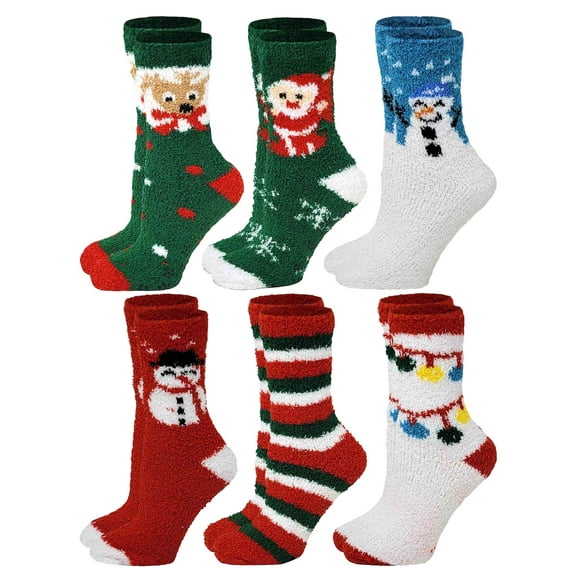 6 Pairs Women  Christmas Non Slip Hospital  Cozy Fuzzy Home Lounge Slipper Socks