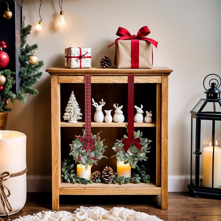 Mini Christmas Wreath Cabinet Wreaths With Bow Bell Hanging Decor For Door Fireplace Home Party - Home & Kitchen