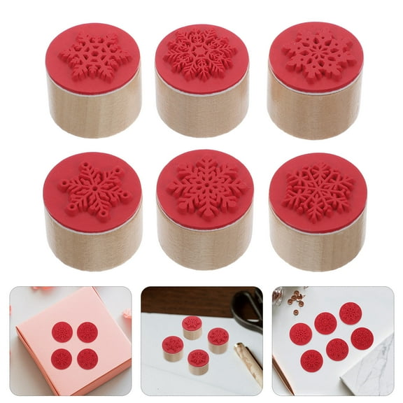 OUNONA 6pcs Wood Snowflake Stamps for Card Making, Crafting, Scrapbooking, Wooden Printing Blocks, Holiday Craft Supplies