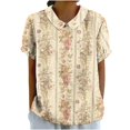 thumbnail image 1 of Hauts de Mode pour Femmes Blancs, Hauts de Concert en Lin Country, T-Shirts pour Femmes, Haut à Col Poupée d'Été pour Femmes Dégradé Frais à Manches Courtes, 1 of 3