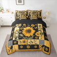 thumbnail image 2 of Manfei Rustic Sunflower Floral Twin Bedding Sets 7-Piece, Vintage Patchwork Bedding Comforter Set, Black Gold Buffalo Reversible Sheet Sets, Breathable Home Decor, 2 of 7