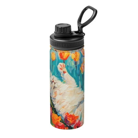

Goofa Playful Floral Cat Print 18oz Sports Insulated Kettle With Straw Water Bottle Sports Water Bottle For Running Hiking Cycling Climbing Mans Womans