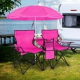 thumbnail image 2 of Costway Portable Folding Picnic Double Chair with Umbrella Table Cooler Beach Camping Chair Pink, 2 of 10