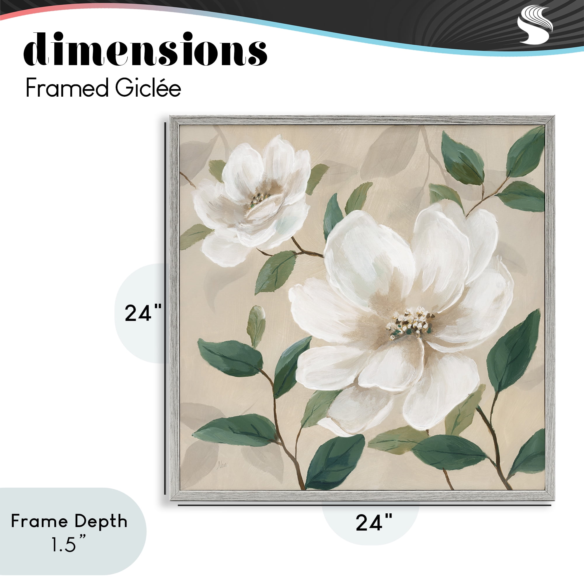 Stupell Industries Serene White Blossom with Leaves Gray Framed Giclee Art, design by Nan