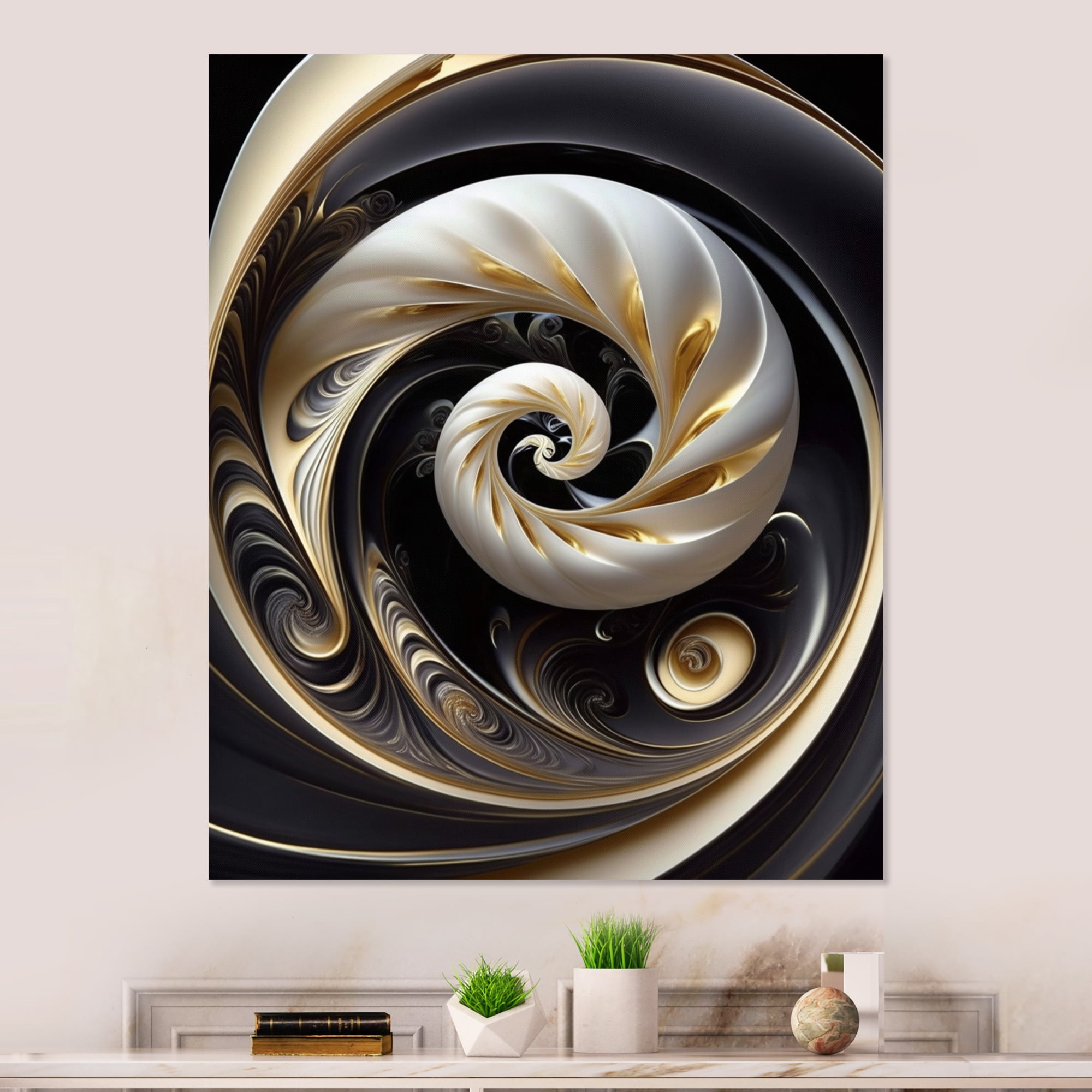Designart Gold Black And White Stained Glass V Canvas Wall Art