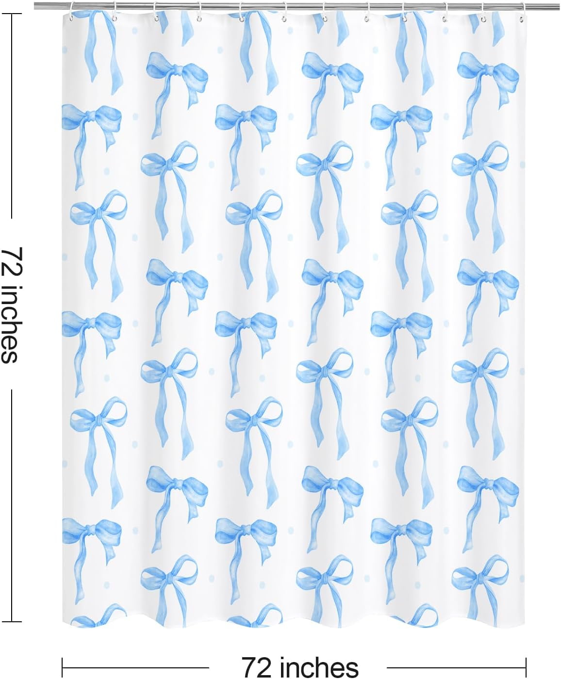 Cute Bow Shower Curtain, Blue Aesthetic Bowknot Shower Curtain for Bathroom, Modern Minimalist White Waterproof Fabric Shower Curtain Set