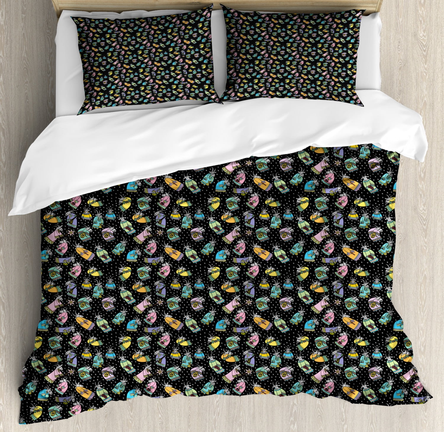 Goat Duvet Cover Set King Size Doodle Goats With Long Horns