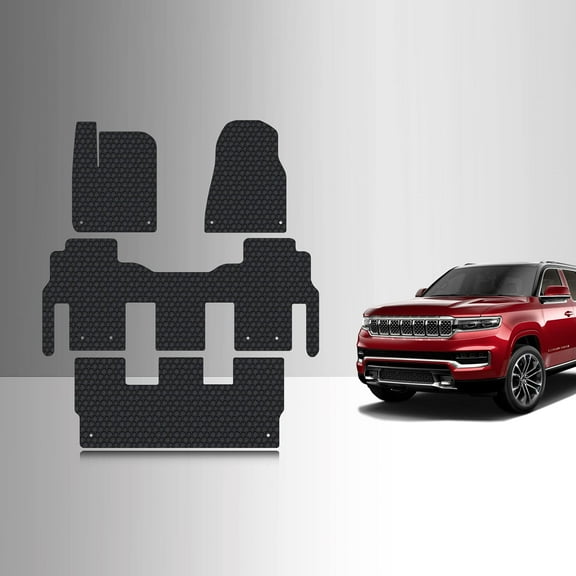 ToughPRO Front   3rd Row Mats Compatible with Jeep Wagoneer 2024 8 Seater - All Weather Heavy Duty (Made in USA) Black Rubber