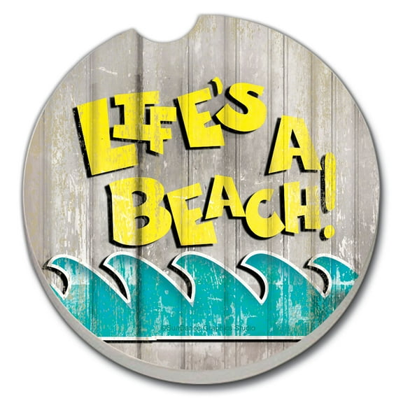 Absorbent Stoneware Car Coaster, Good Life, Set of 2