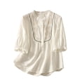 thumbnail image 1 of Vestidos Casuales Para Mujer, Blusas De Mujer De Moda Blusa de lino sintético con botones bordados para mujer, manga 3/4 y cuello alto, 1 of 4