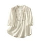 thumbnail image 1 of Vestidos Casuales Para Mujer, Blusas De Mujer De Moda Blusa de lino sintético con botones bordados para mujer, manga 3/4 y cuello alto, 1 of 4