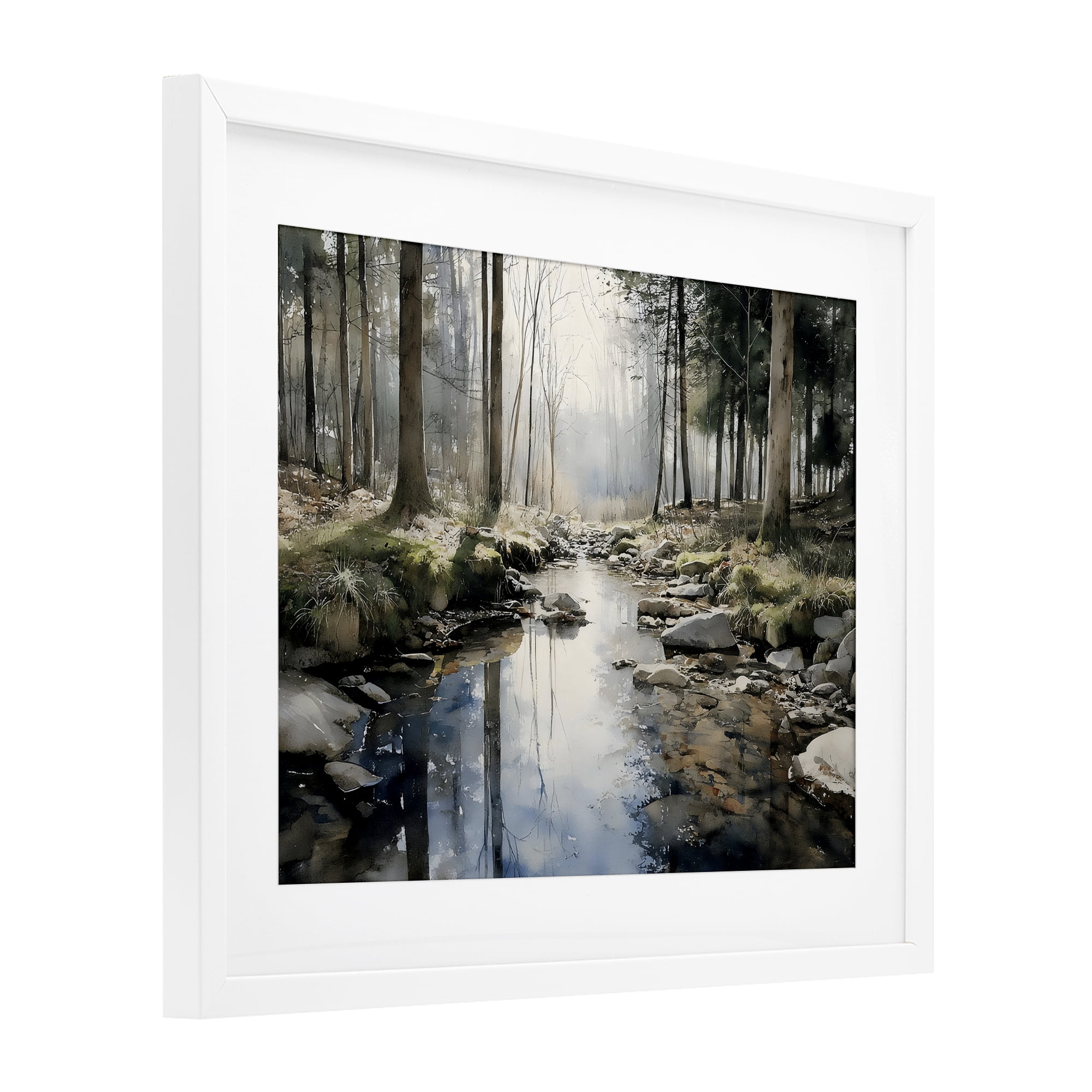 Stupell Industries Rock Creek in Morning Mist White Framed Print Under Glass, design by Franklyn Gregory
