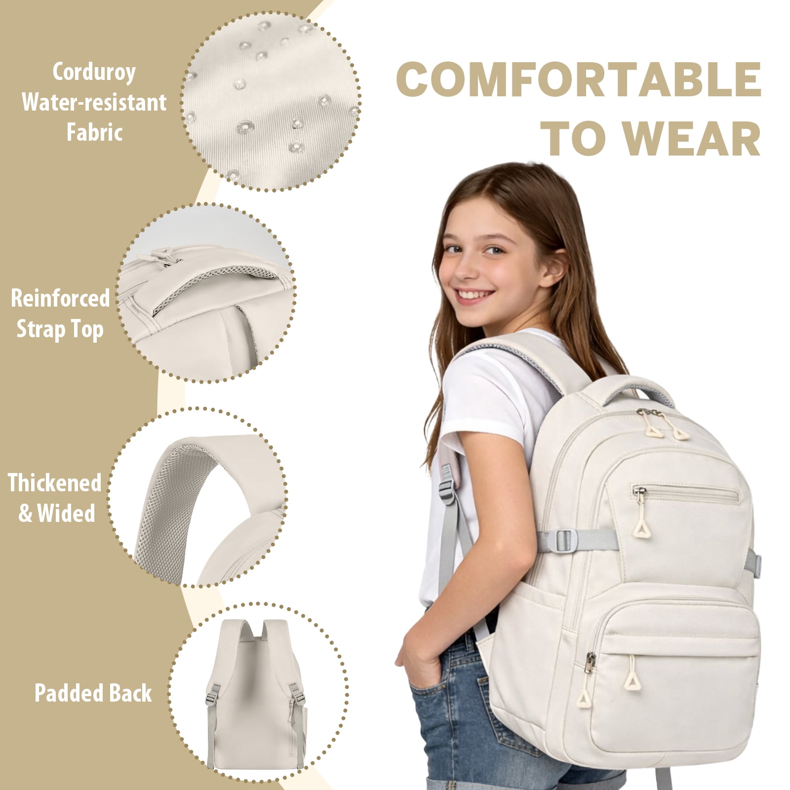 Gynky School Backpack, Large Capacity Bookbag Cute Girlish Water-Resistant Laptop Backpacks for Teen Adults Tween, Fashion Aesthetic Lightweight Travel Daypack for Women Middle School College