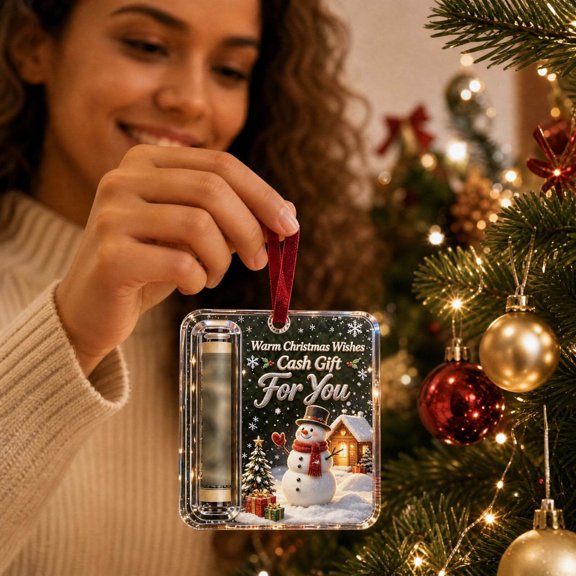 Clearance! Christmas Money Clip Ornament, 2D Transparent Acrylic Wallet Hanging Decor, Cash Gift Holder for Christmas Tree