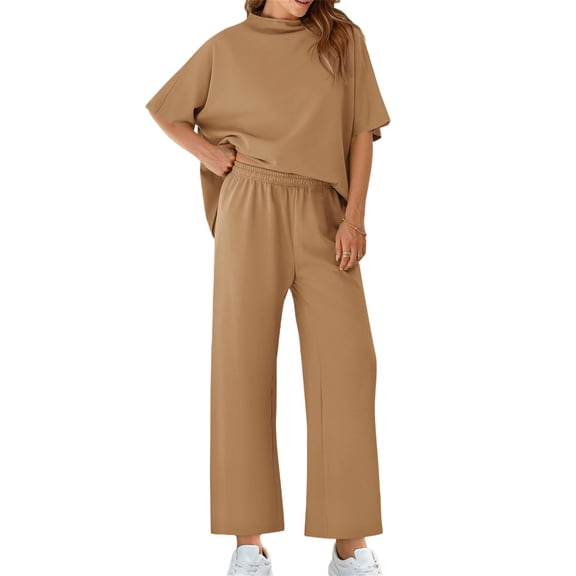 Women 2 Piece Outfits 3/4 Batwing Sleeve Pullover Tops and Wide Leg Pants Casual Lounge Set