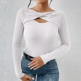 thumbnail image 5 of ZyeKqe Women Crop Top Long Sleeve Cut out Ribbed Knit Going out Tops Stretchy Slim Tight Tees T Shirts, 5 of 8