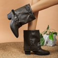 thumbnail image 6 of YSUEJPF Fold Over Boots for Women Pointed Toe Block Heel Wide Calf Buckle Shark Boots Casual Trendy Slouchy Shoes, 6 of 8