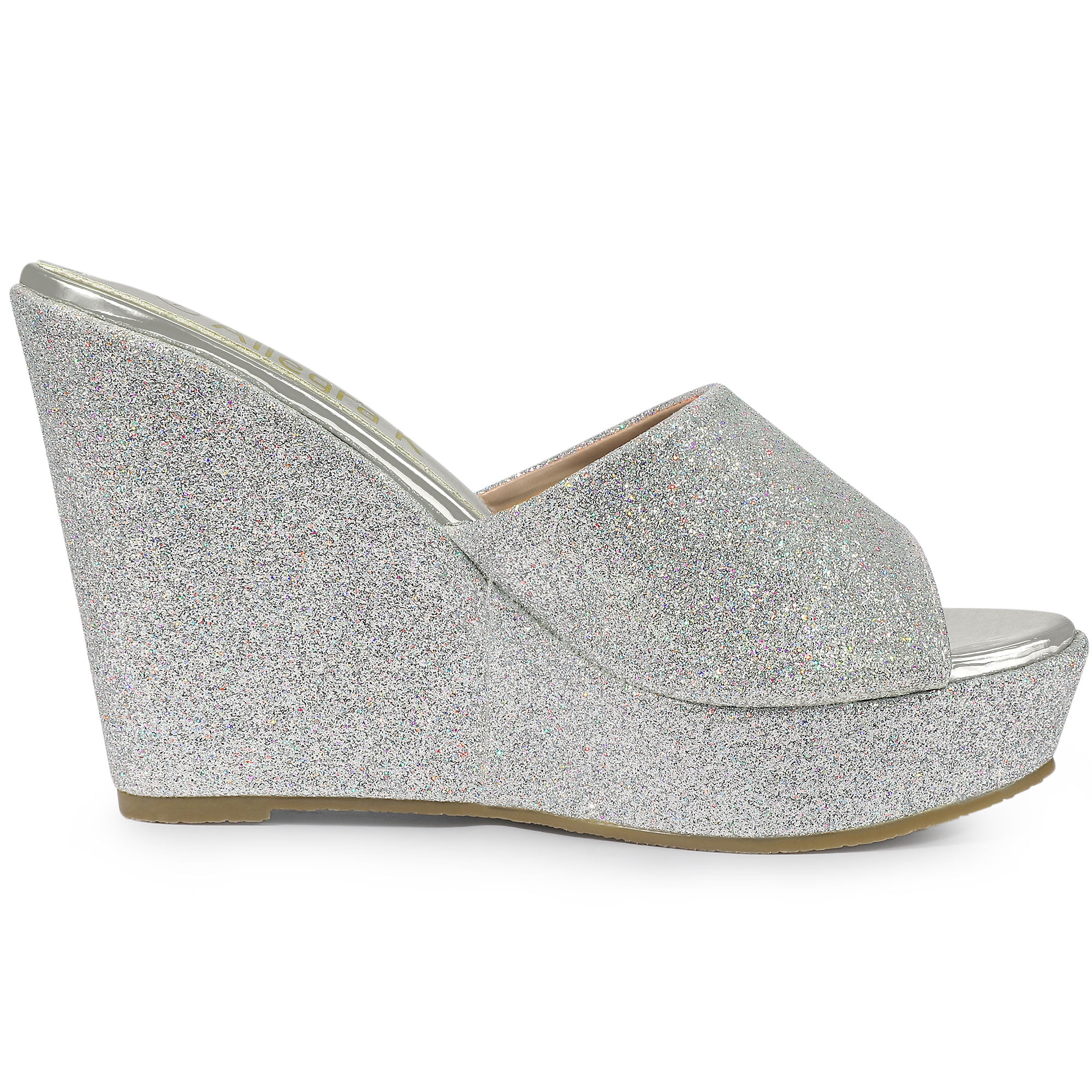 DARING DIVA Women's Glitter Platform Slip-on Wedge Heels Sandals Silver 8.5