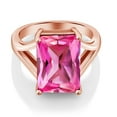 thumbnail image 2 of Gem Stone King 10.00 Ct Octagon Pink Created Sapphire 18K Rose Gold Plated Silver Ring, 2 of 5