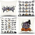thumbnail image 5 of Halloween Decorations Throw Pillow Covers Set of 4 16x16 inch, Purple Orange Pumpkin Bat Pillowcase Cushion Couch Cover Scary Tombstone Short Plush Farmhouse Fall Outdoor Cushion Cases, 5 of 5