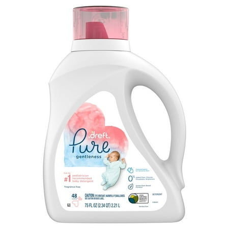Dreft Pure Gentleness Liquid Baby Detergent, Fragrance Free, 75 Fluid Ounce, 48 Loads
