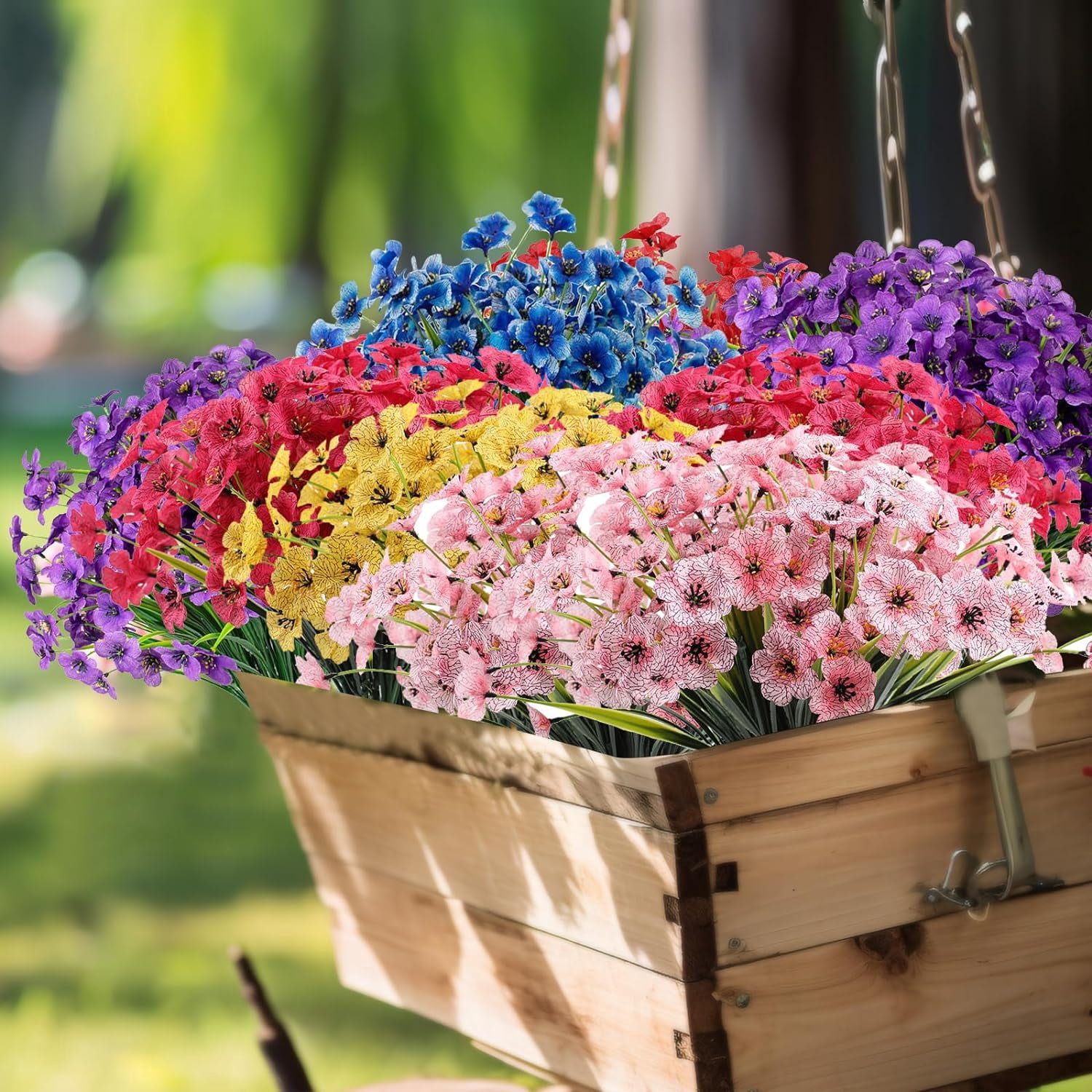 Artificial Flowers Outdoor,10 Bundles Faux Flowers UV Resistant,Faux Plastic Plants Silk Flower for Outdoors Outside Front Porch Hanging Planter Decoration(Red)