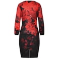 thumbnail image 3 of TopLLC Longues Robe à Manches Col Rond Mode Femme Hiver Grande Taille Décontractée Ample Col Rond Manches Longues Bouffantes Robe Imprimée Robe Femme, 3 of 6