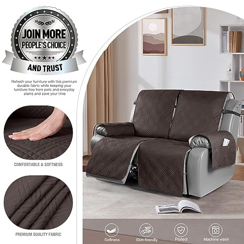 Waterproof Oversized Recliner Loveseat Cover, Non-Slip Split Design with Elastic Straps for Reclining Sofa, Protector for Furniture, Kids, and Pets (Chocolate, 2-Seater)
