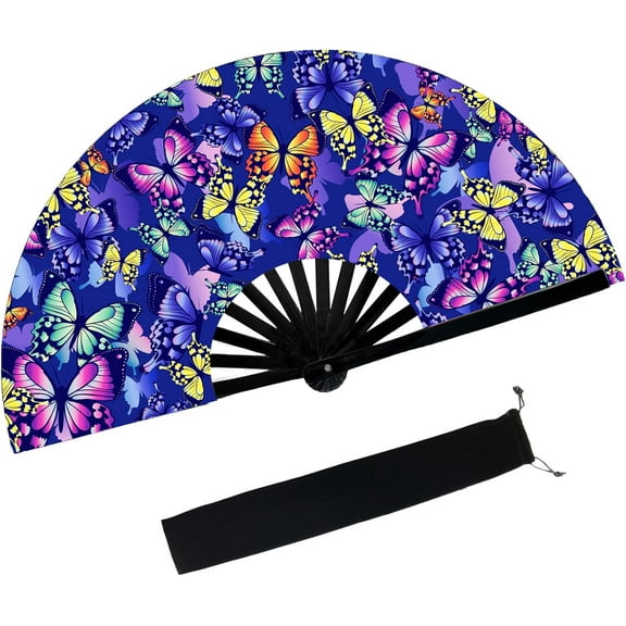 Large Folding Hand Rave Fan,Clack Handheld Fan with Fan Bag,for Music Festivals,Carnival,Rainbow Outfits,Disco Party,Neon Party, Glow Party Decorations Supplies.Petals