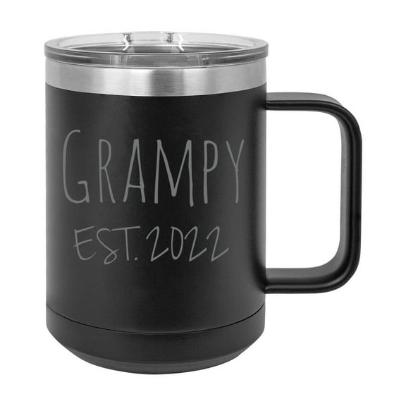 Grampy Est. 2022 Established Stainless Steel Vacuum Insulated 15 Oz Engraved Double-Walled Travel Coffee Mug with Slider Lid