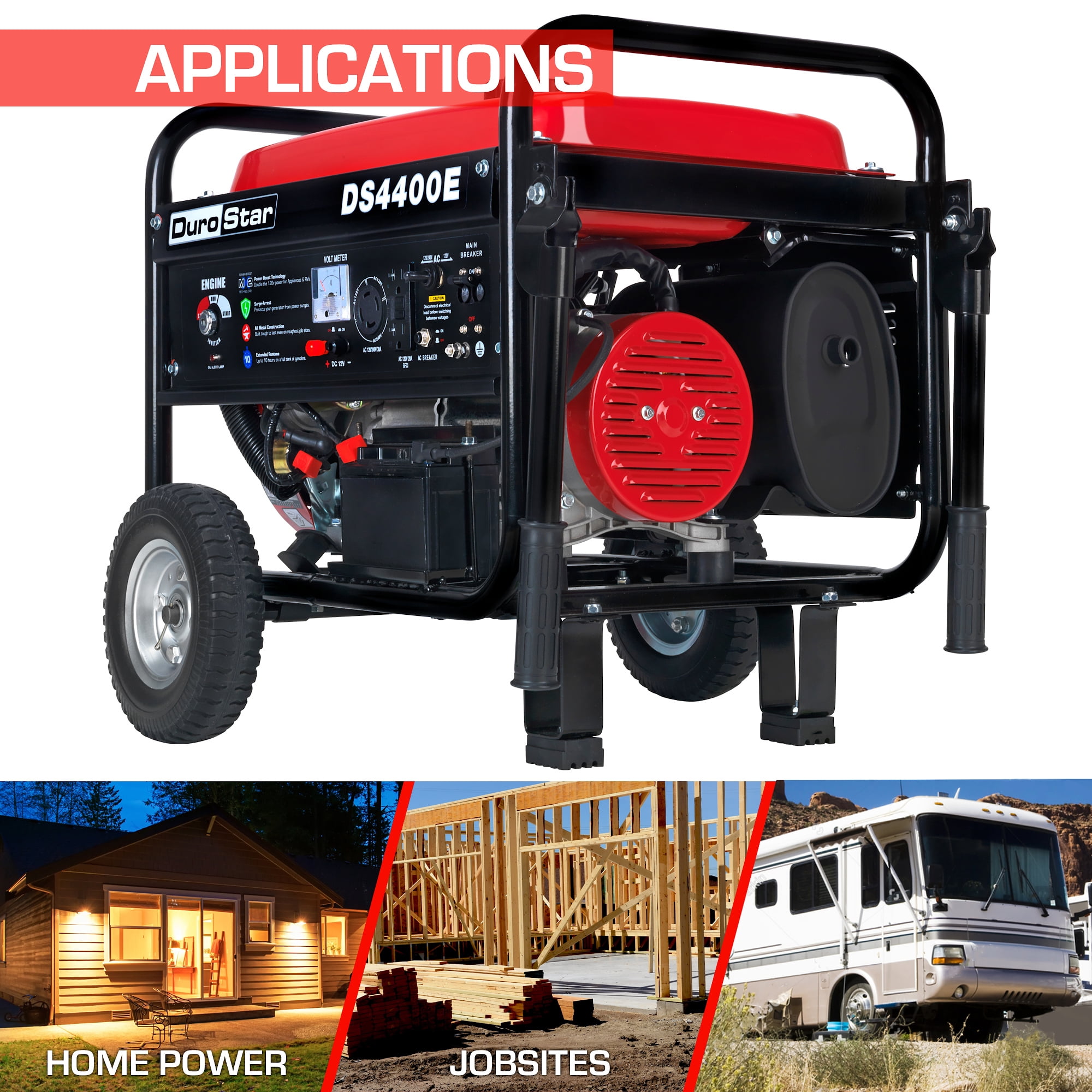DuroStar DS4400E Gas Powered Portable Generator - 4400 Watt -Electric Start- Camping & RV Ready, 50 State Approved