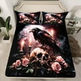 thumbnail image 2 of Manfei Crow Skull 3pcs Twin Sheet Sets,Pink Flower Twin Fitted Sheet,Gothic Style Breathable Flat Sheet,Ultra Soft Halloween Room Decoration, 2 of 7