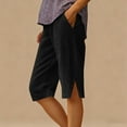 thumbnail image 4 of Sakmal Bermuda Women Shorts High Waisted Straight Leg Cotton Knee Length Beach Vacation Black Solid Ladies Shorts with Pockets, 4 of 7
