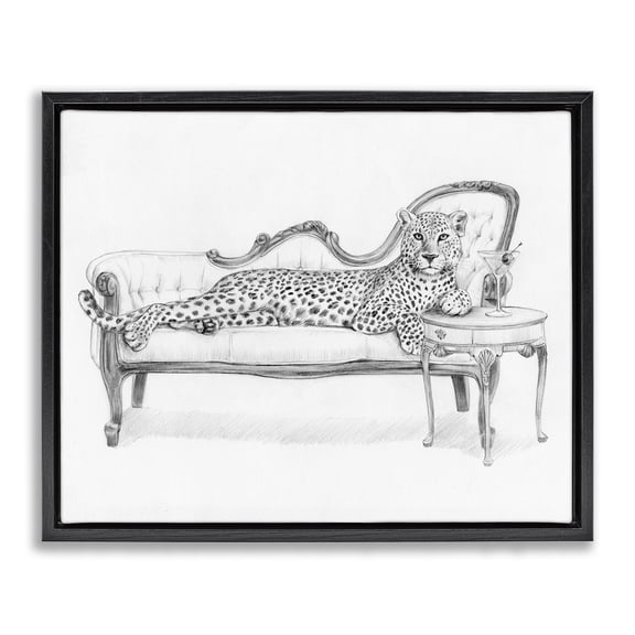 Stupell Industries Art Deco Lounging Beast Cheetah Black Floating Frame Canvas Art, 21 x 17, by Victoria Barnes
