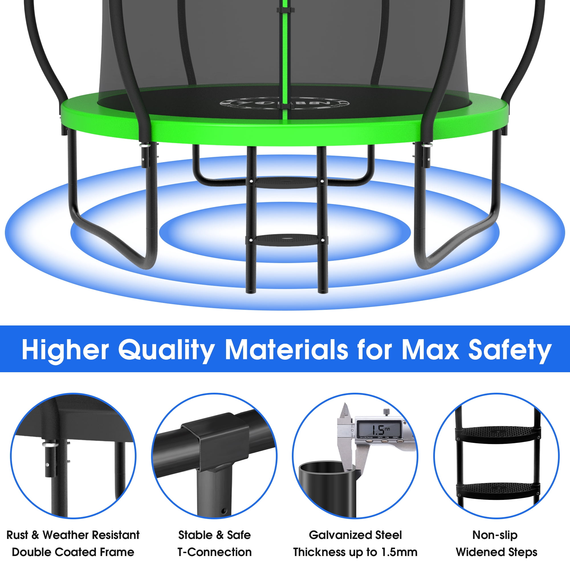 YORIN Trampoline for 2-3 Kids, 8FT Trampoline for Adults with Enclosure Net, Basketball Hoop, Ladder, 800LBS Weight Capacity Outdoor Recreational Trampoline, Heavy Duty Trampoline