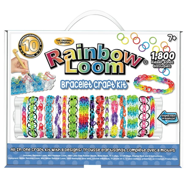 Rainbow Loom- Rubber Band Bracelet Craft Kit, 1,800 Rubber Included, 8 Designs to Create, 5 Compartments Easy Storage, High Quality Craft for Ages 7 and Up - Walmart.com