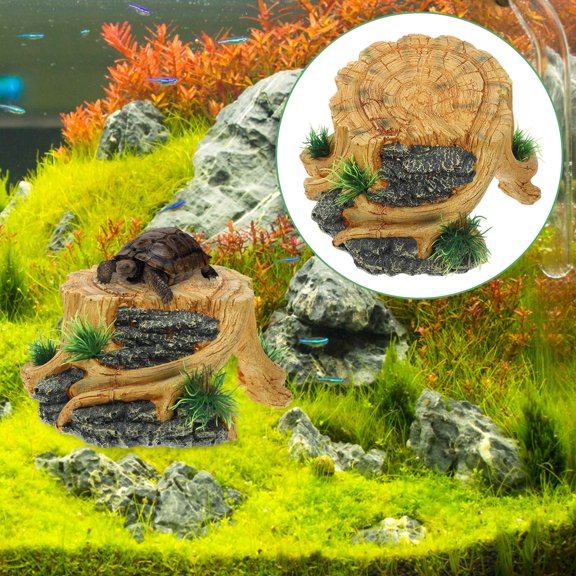 EXHUMKY 1Pack Turtle Basking Platform for Aquarium with Coffee Resin and Rock-Like Shape 8.7X7.9X3.9in