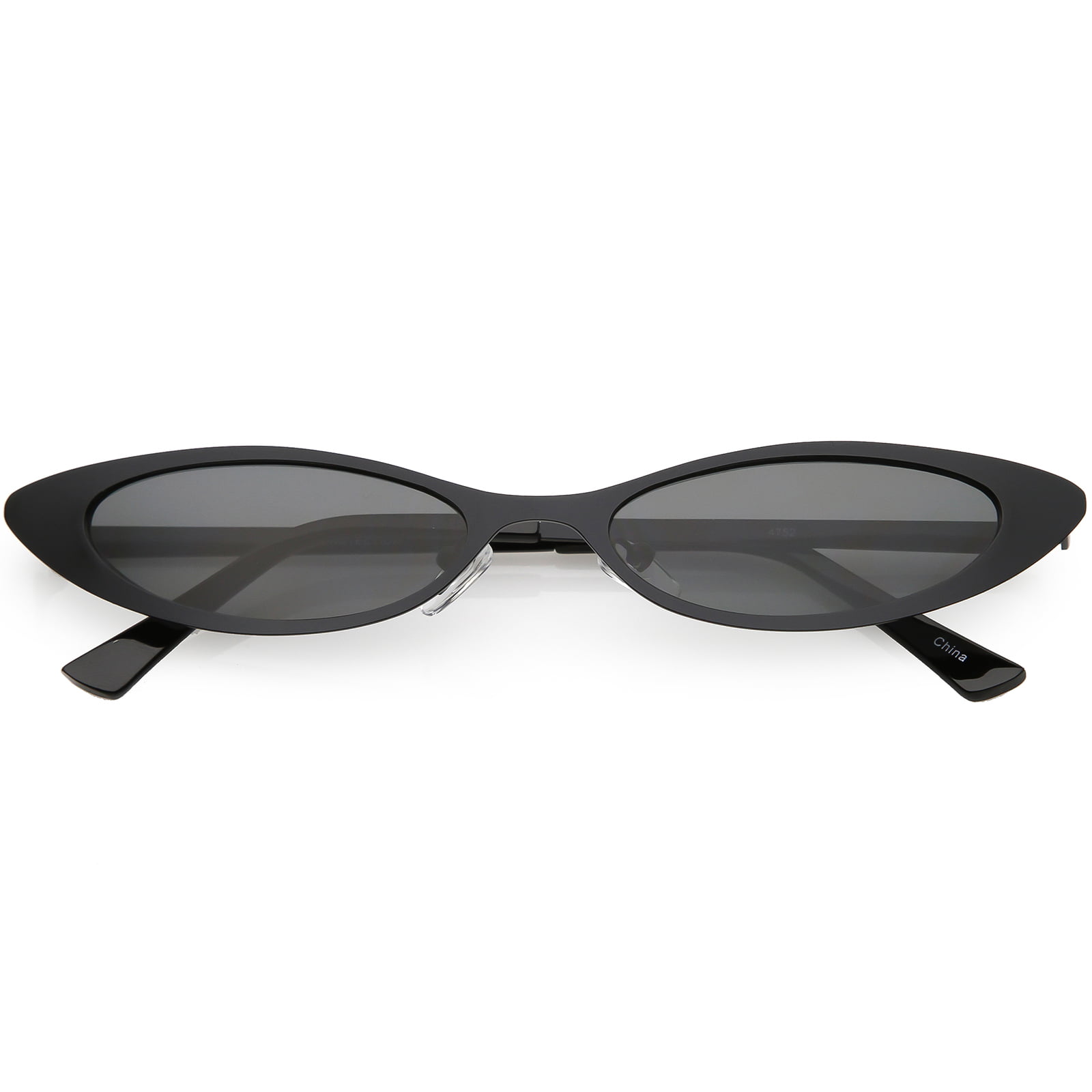 90 S Small Slim Cat Eye Sunglasses Flat Metal Oval Lens 54mm Black Smoke