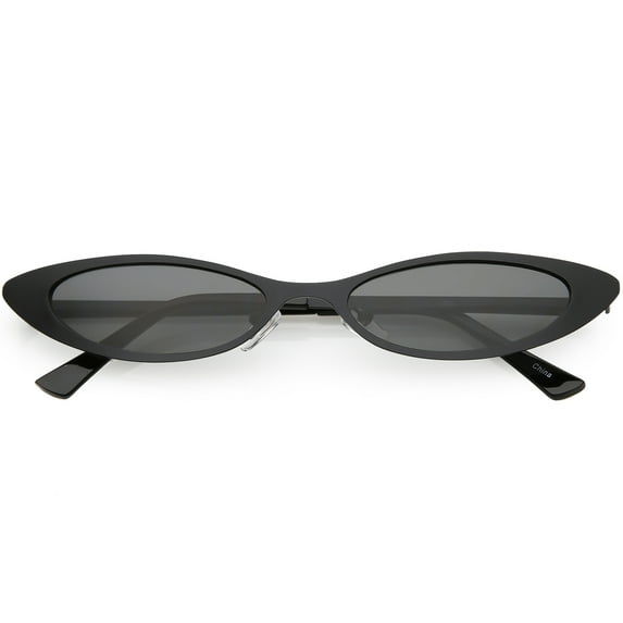 90's Small Slim Cat Eye Sunglasses Flat Metal Oval Lens 54mm (Black / Smoke)