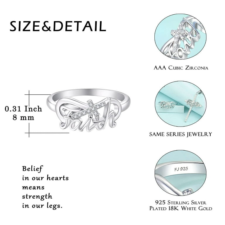 FJ Infinity Cross Ring 925 Sterling Silver Faith Hope Believe Ring